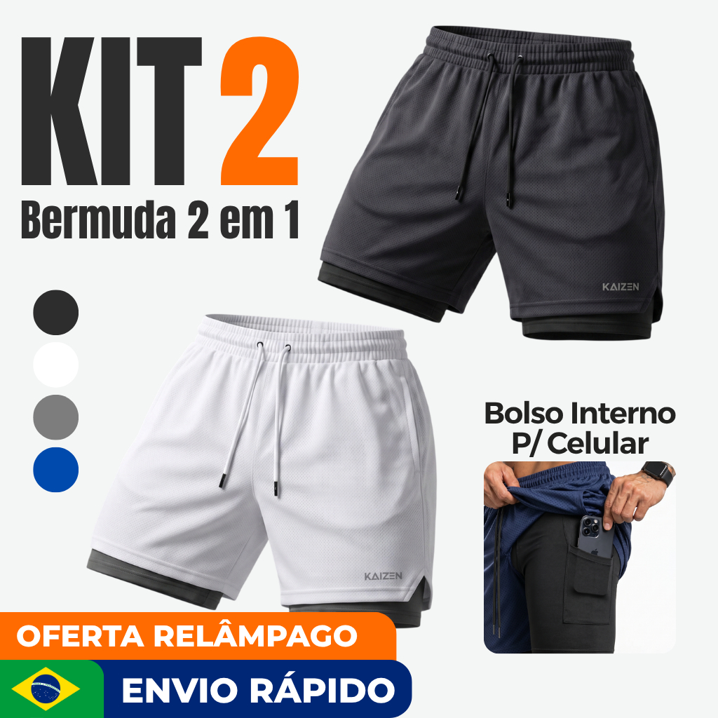 kit 2 bermudas academia shorts 2 em 1 para treinar…