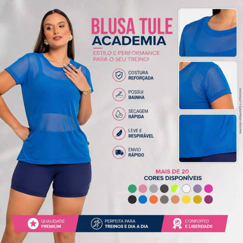 Blusa Feminina De Tule Para Academia Moda Fitnes
