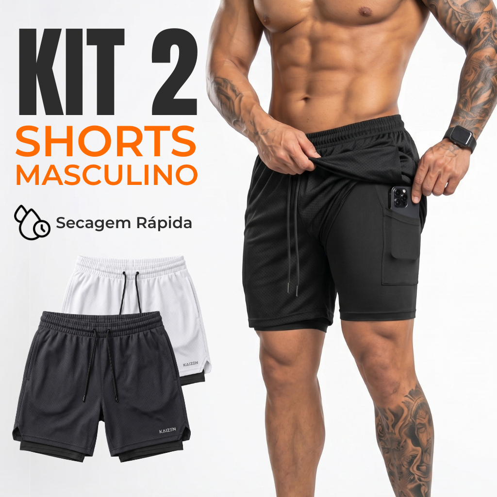 kit 2 Shorts 2 em 1 kaizen sports para treinar bermuda…