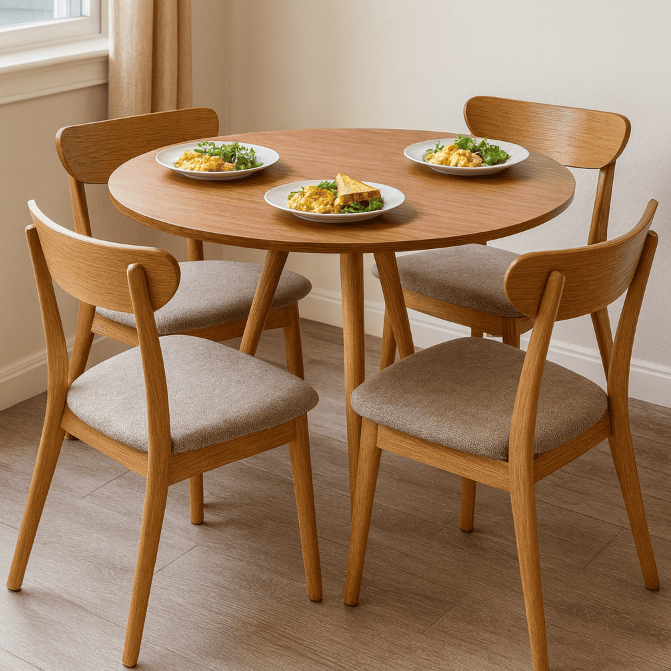Mesa de Jantar Tampo de Madeira Redondo 70 / 80 cm Base 3…