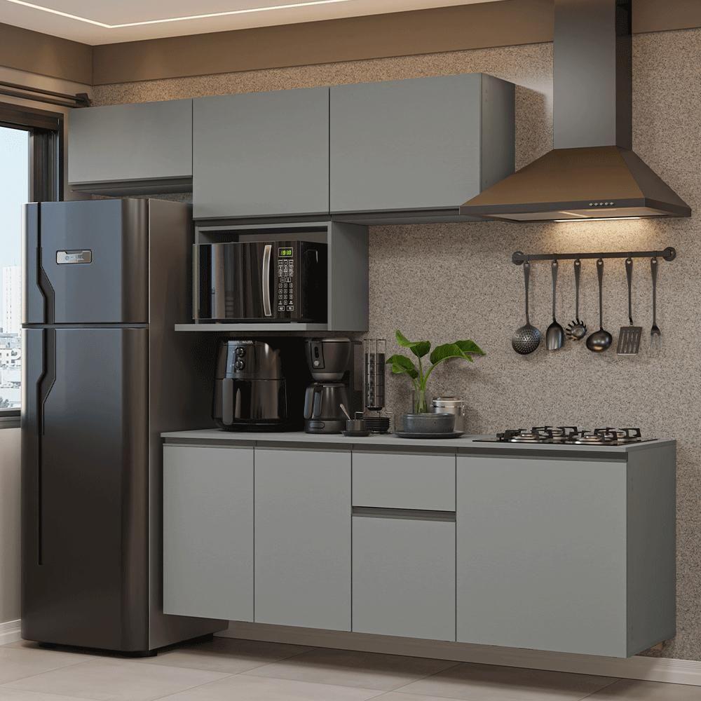 Armário De Cozinha Completa 240 Cm Suspensa Cinza Nice…