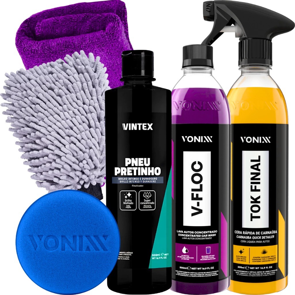 Kit Pneu Pretinho Shampoo V-Floc Cera Tok Final Carnauba…