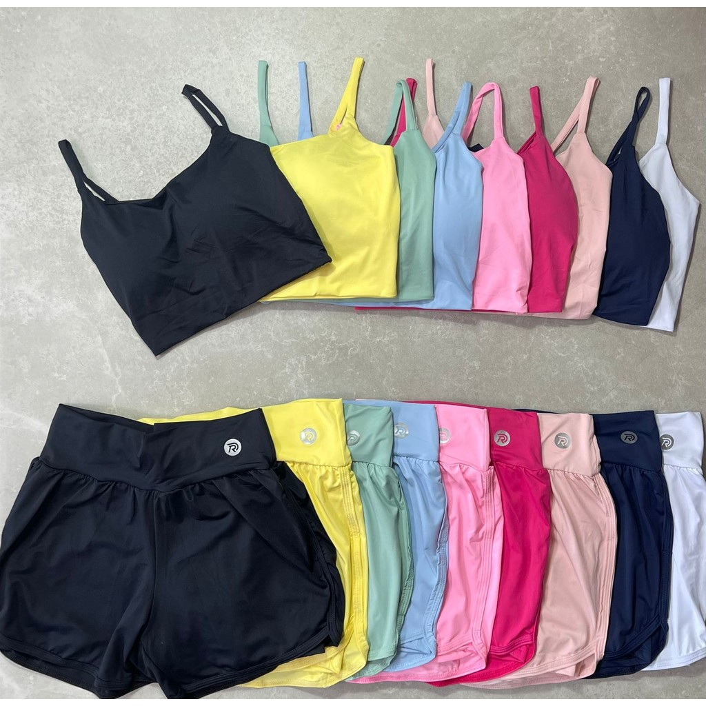 Conjunto Short Duplo+Top Alcinha Com Bojo Para Treinos…