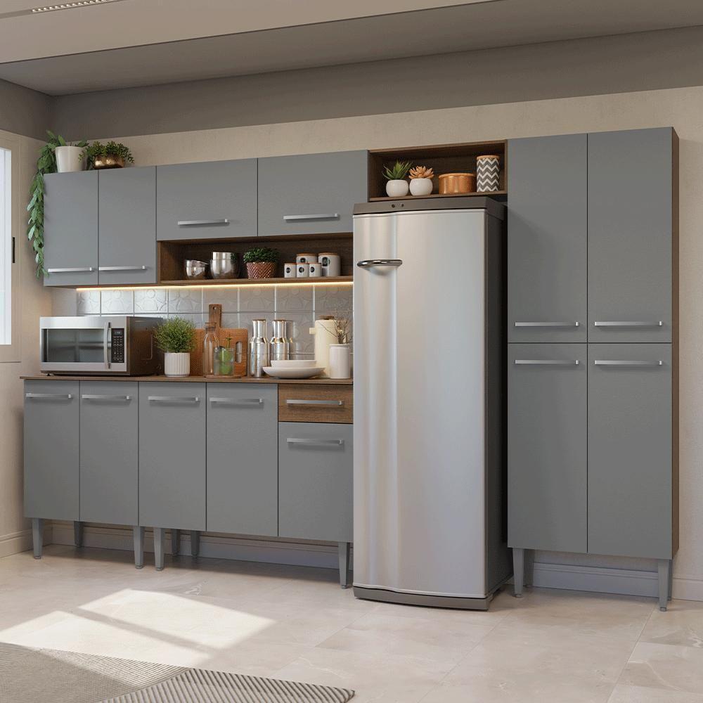 Armário De Cozinha Completa 293cm Rustic-cinza Emilly…