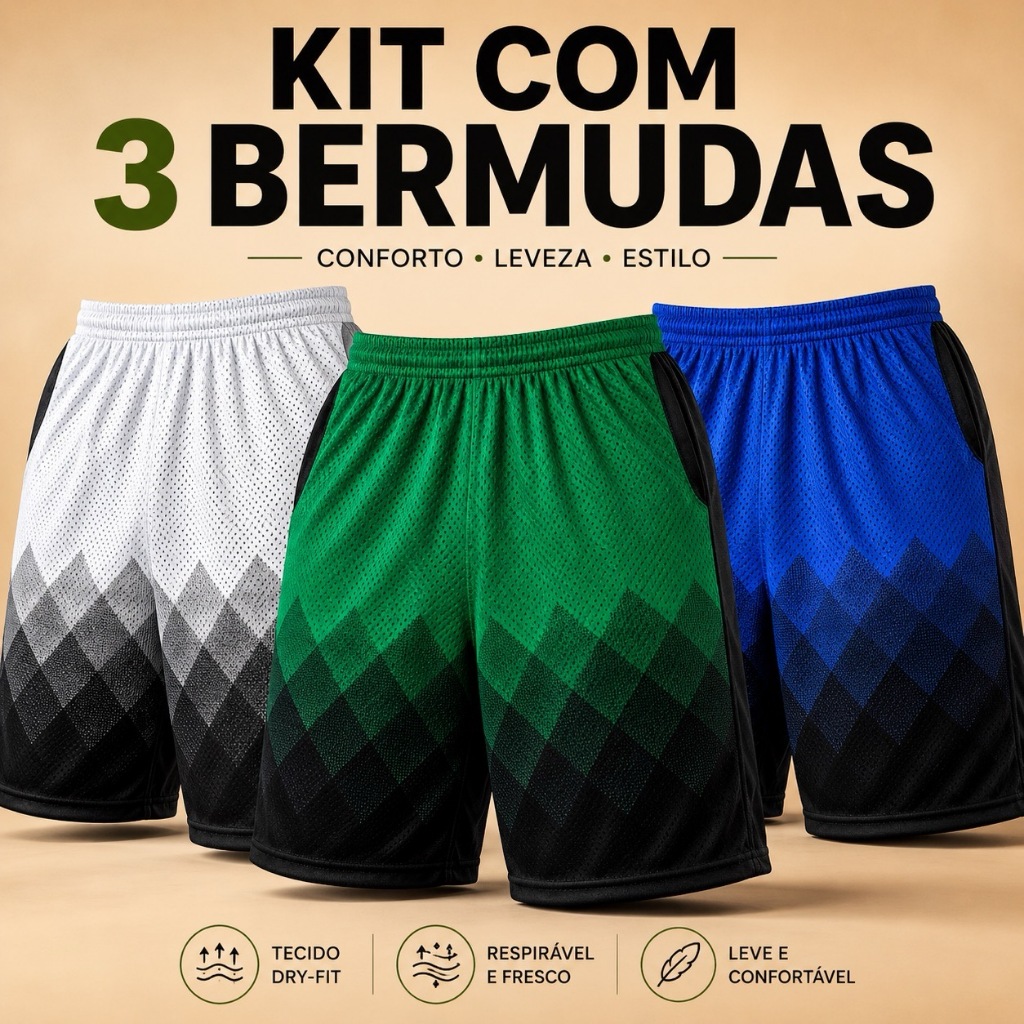 Kit 3 bermudas academia shorts para treinar esporte…