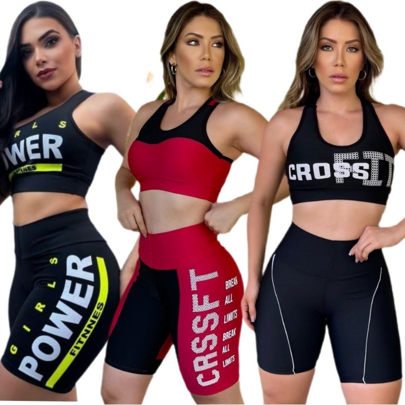 Conjunto feminino academia kit 3 conjuntos fitnes…