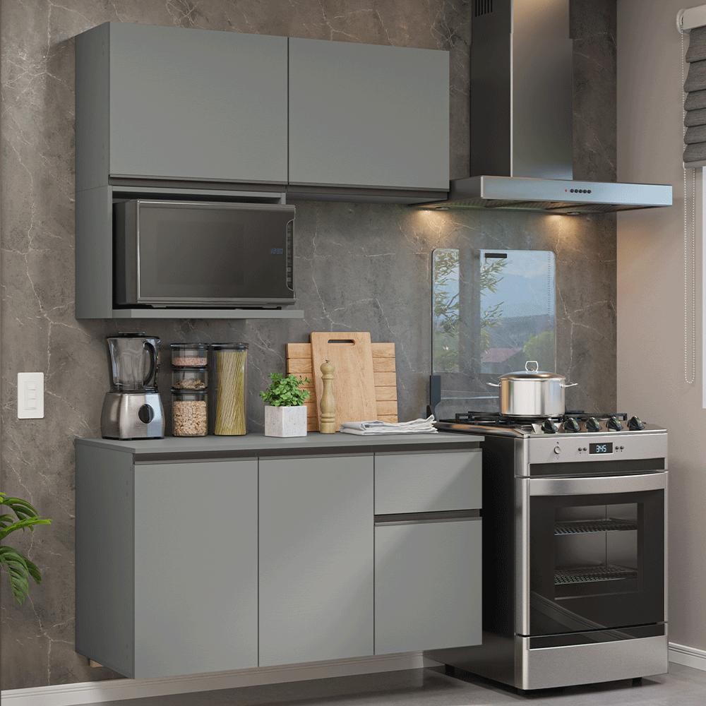 Armário de Cozinha Compacta 120 cm Suspensa Cinza Nice…