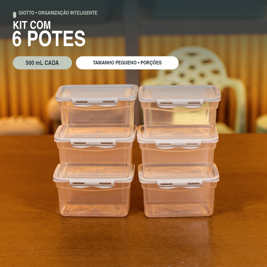 Kit 6 Potes Com Tampa e Trava 500ML Off White Hermetico…
