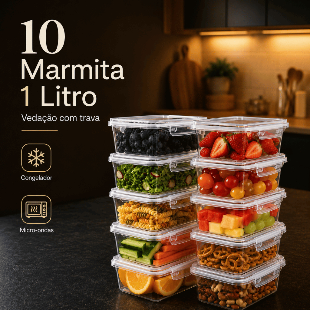 Kit Marmita Fitnes Transparente 1000ml Com Trava BPA FREE…